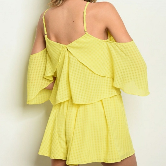 VNTG Yellow  V Neck Ruffled Romper Short - Picture 3 of 5